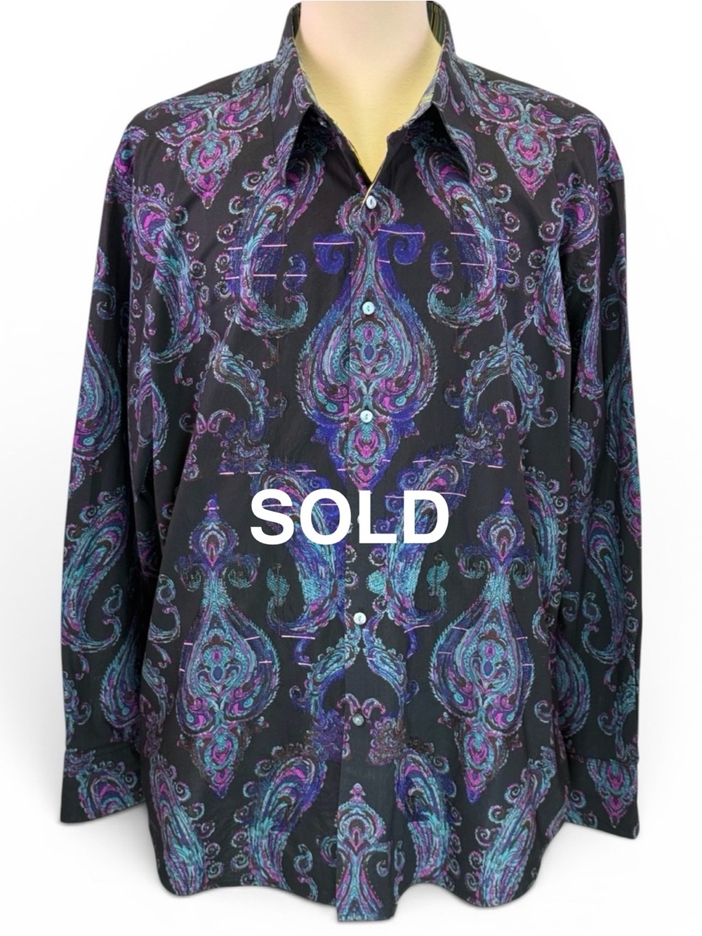 Robert Graham Men's Black Paisley Long Sleeve Button Down Shirt Size 3XL